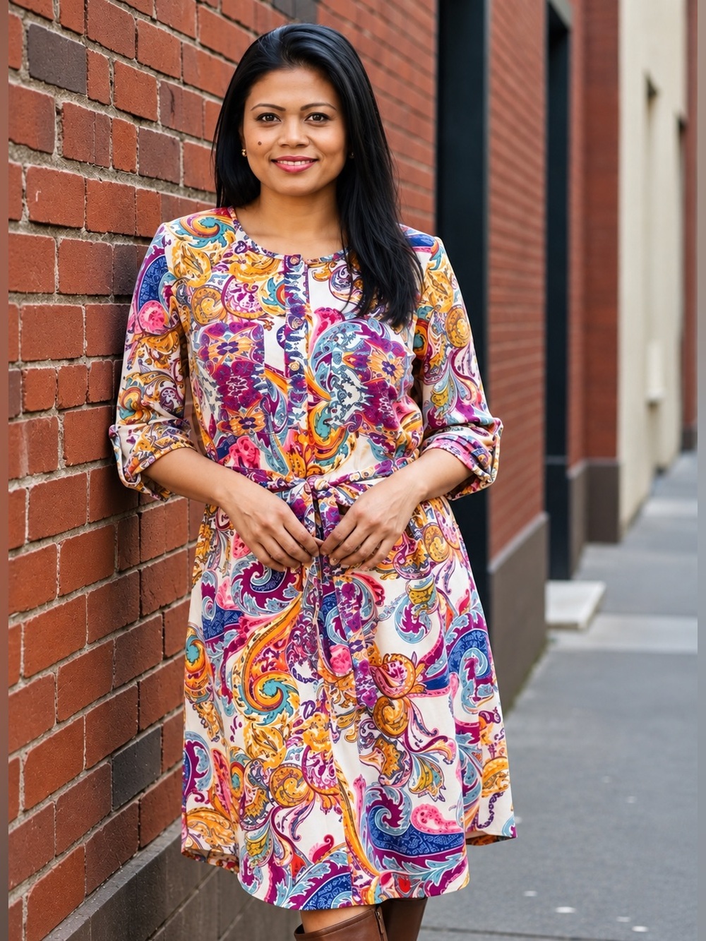 Anthropologie Fig And Flower Multicolor Paisley Print Shirt Dress L